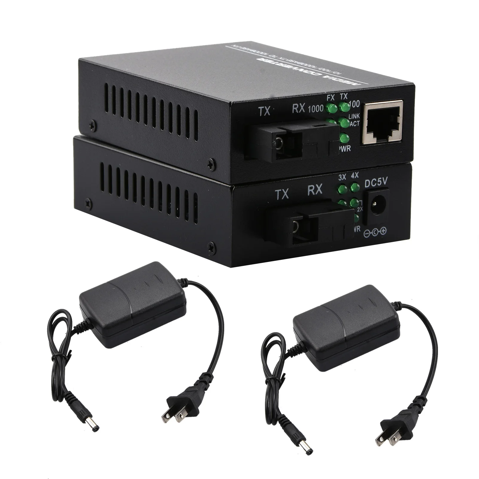 10/100/1000Mbps 1Port and 4Ports Ethernet to Fiber Optic Media Converter Single Mode 4 RJ45 and 1 SC fiber Port
