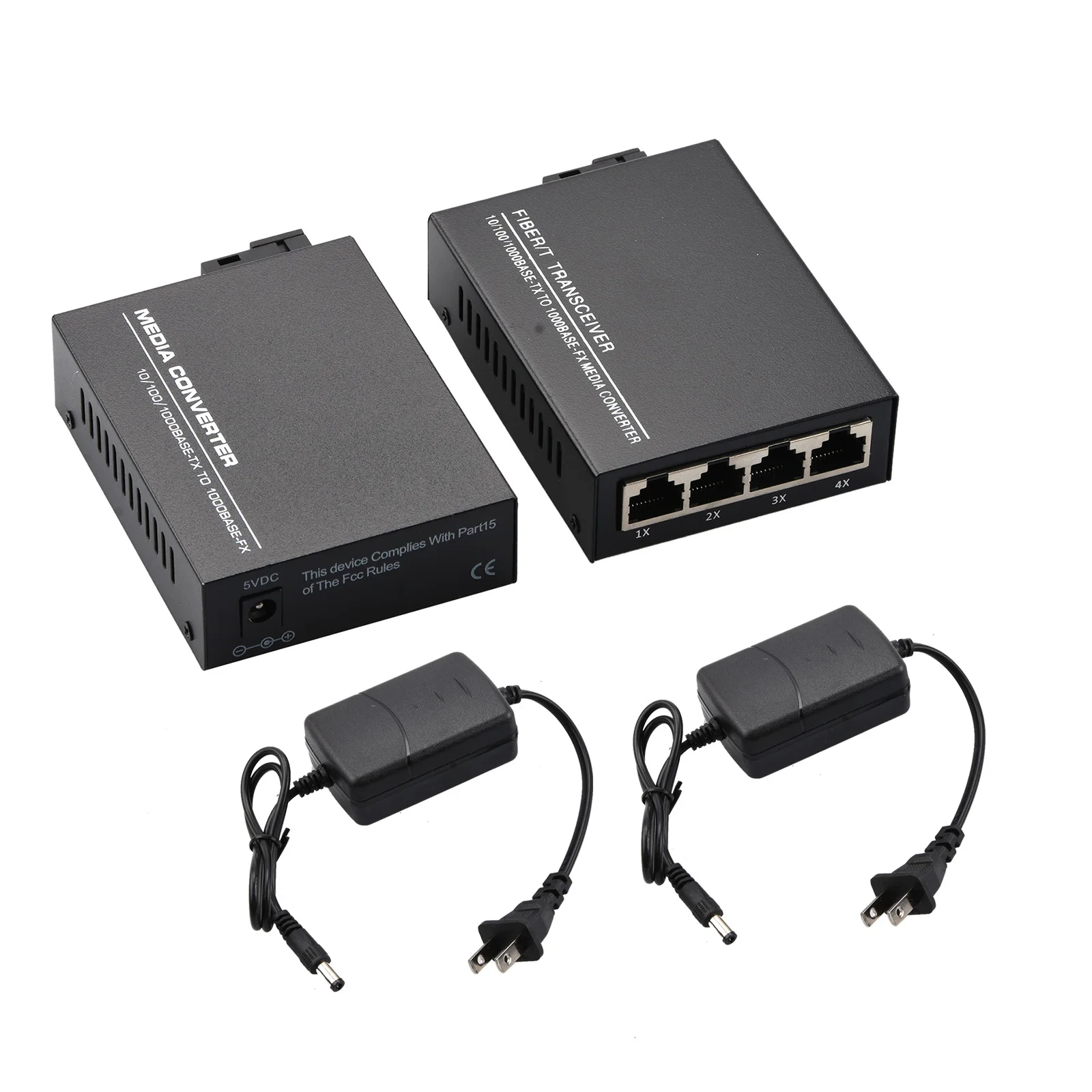 10/100/1000Mbps 1Port and 4Ports Ethernet to Fiber Optic Media Converter Single Mode 4 RJ45 and 1 SC fiber Port