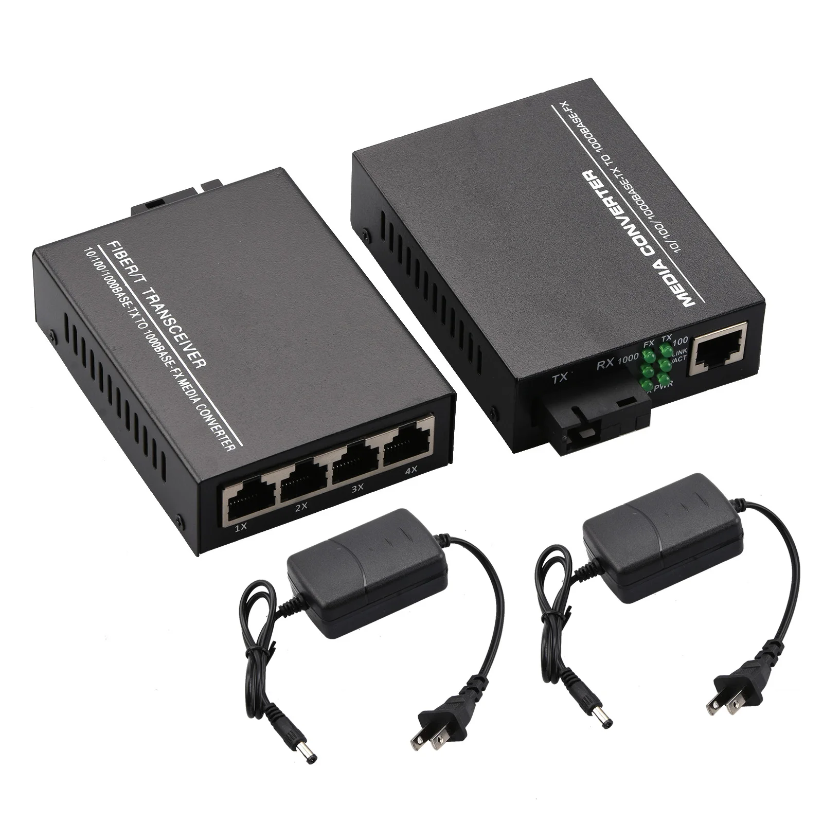 10/100/1000Mbps 1Port and 4Ports Ethernet to Fiber Optic Media Converter Single Mode 4 RJ45 and 1 SC fiber Port