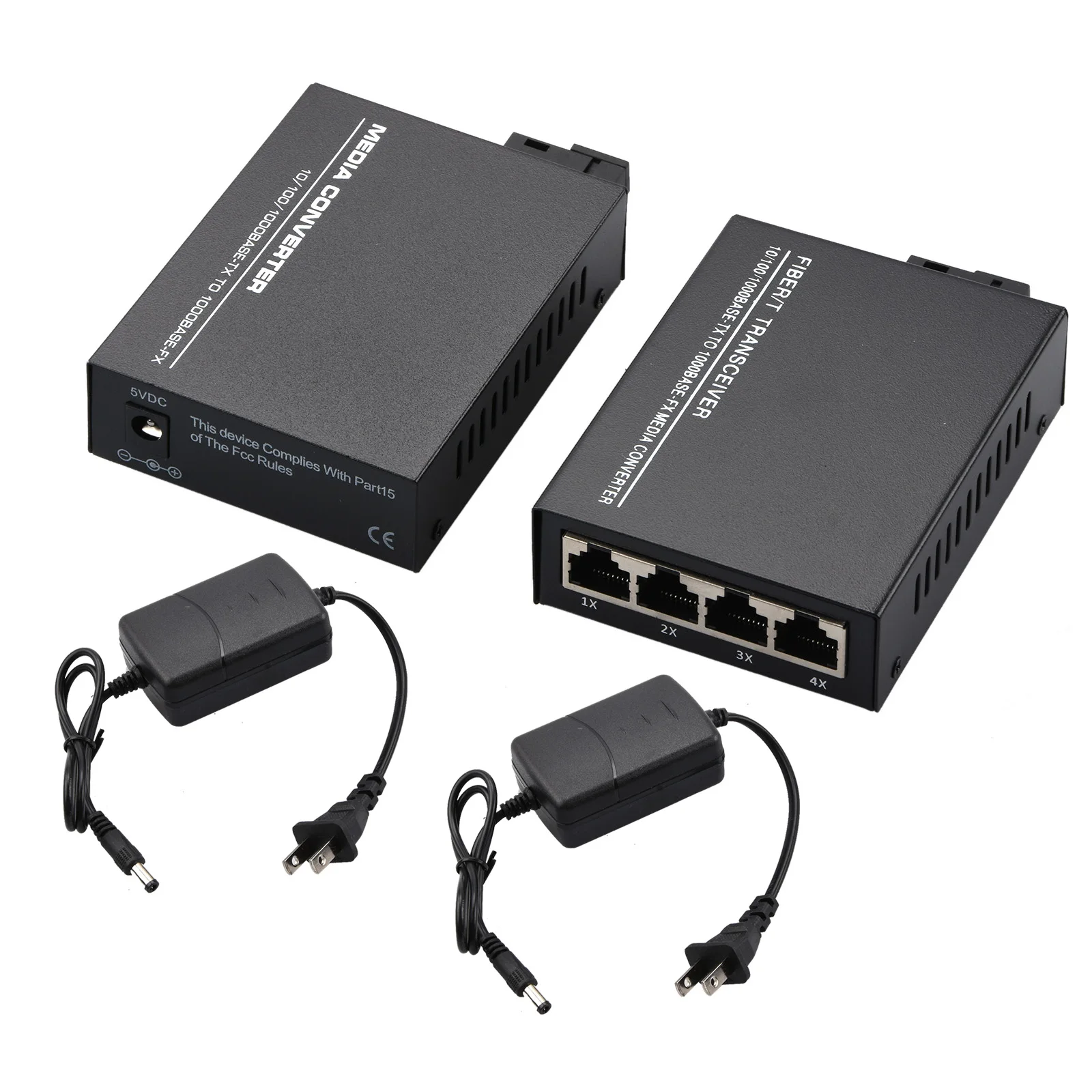 10/100/1000Mbps 1Port and 4Ports Ethernet to Fiber Optic Media Converter Single Mode 4 RJ45 and 1 SC fiber Port