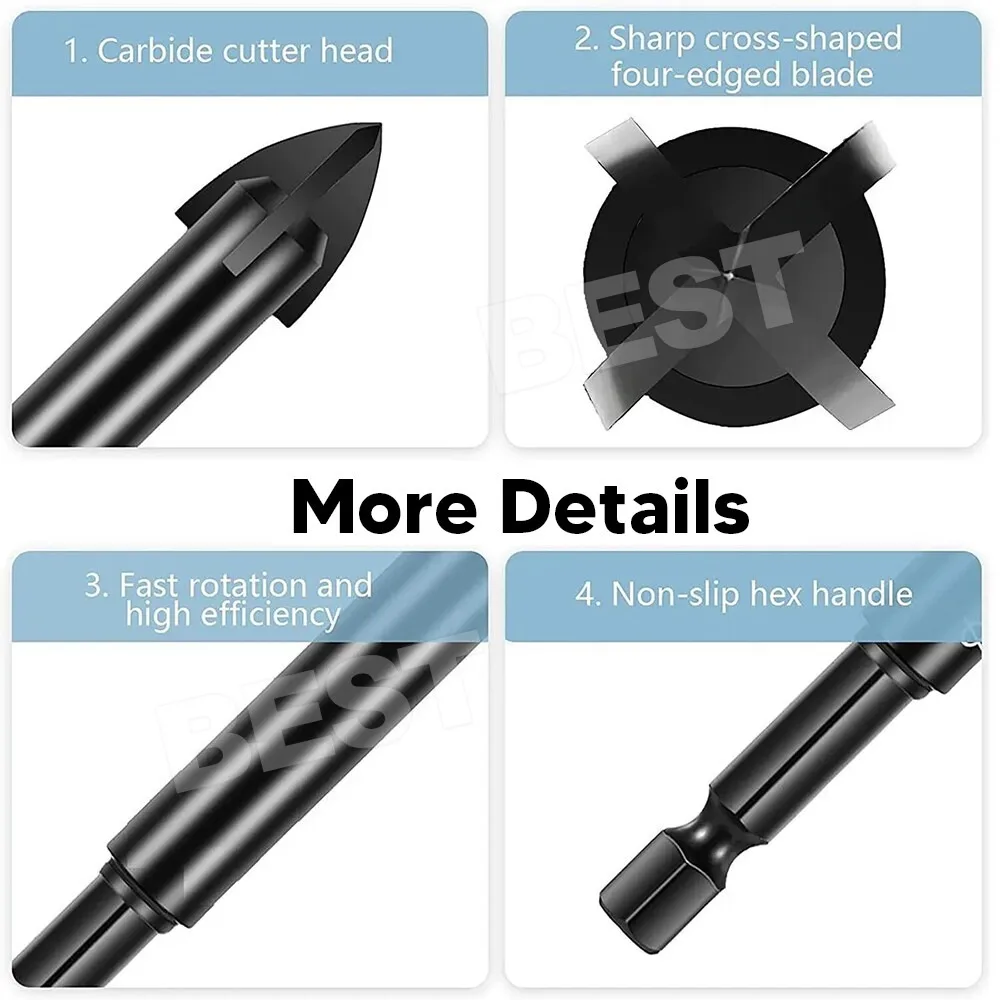 6mm Tile Porcelain Drill Bit Marble Ceramic Glass Brick Shank Hex Spear Head AU