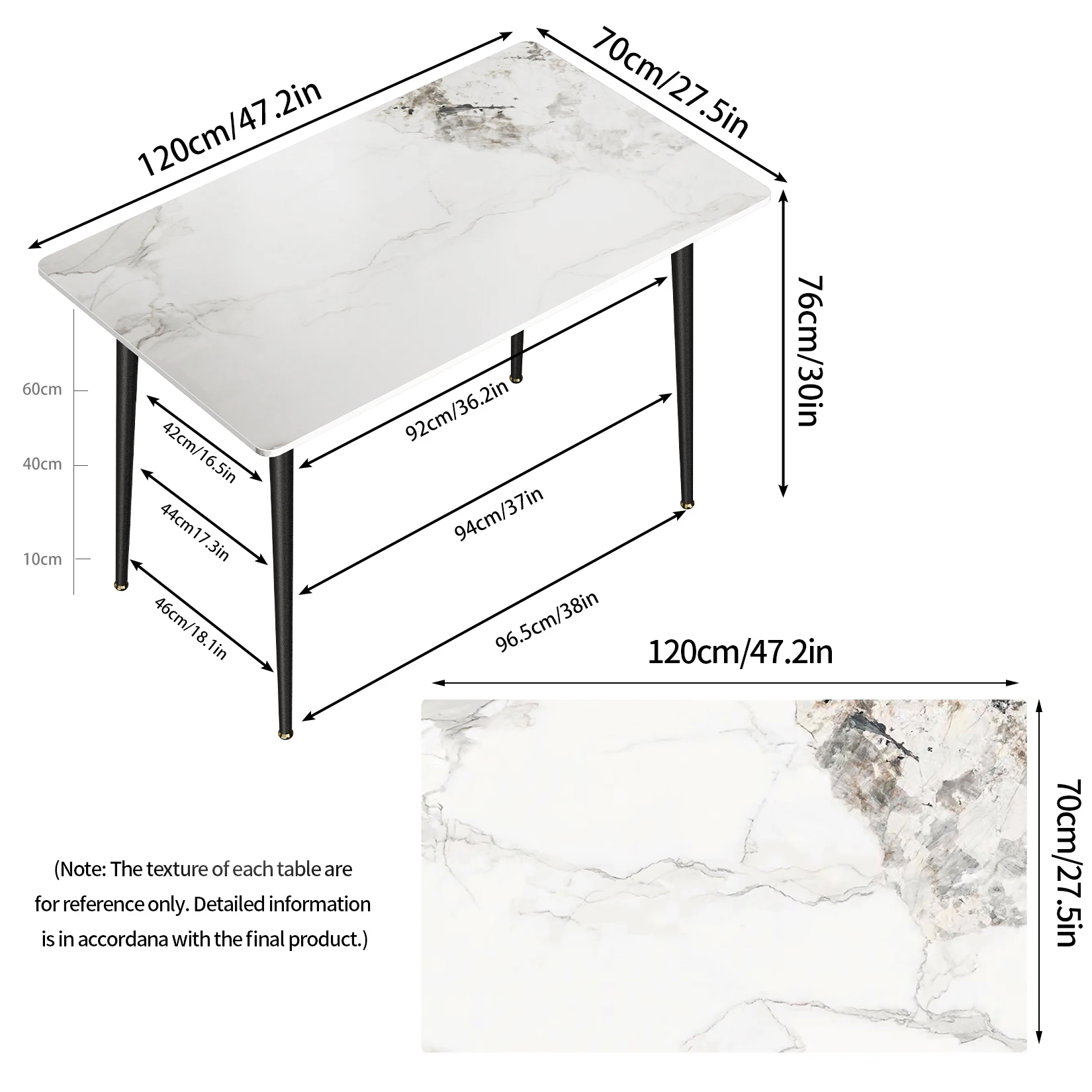 High Gloss 4-6 Seat Rectangular Marble Dining Table for Kitchen Island Restaurant Lunch Dinner Table Metal Frame