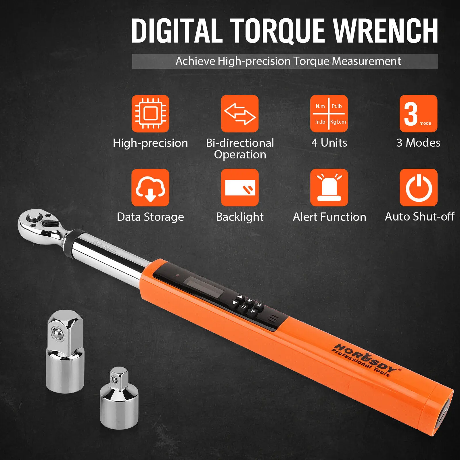 HORUSDY 3Pc 3/8" Digital Torque Wrench Set Adjustable 3-60N.m / 4.4-44 ft.lb