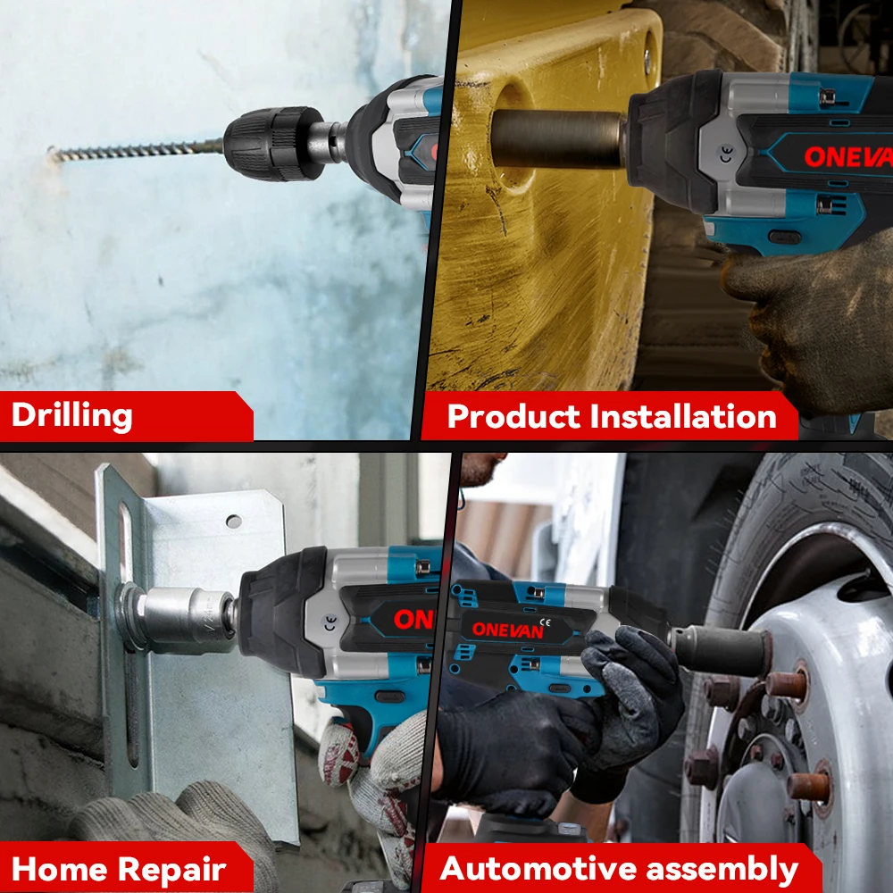 ONEVAN High Torque Cordless Brushless Electric Impact Wrench 1800N.M 1/2" Drill Screwdrivers Power Tools For Makita Battery Pin