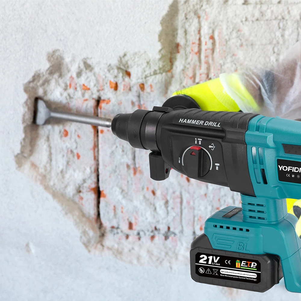 YOFIDRA 26MM Brushless Electric Hammer Drill 1680W Cordless Multifunctional Rotary Hammer Drill Tool For Makita 18V Battery Pin
