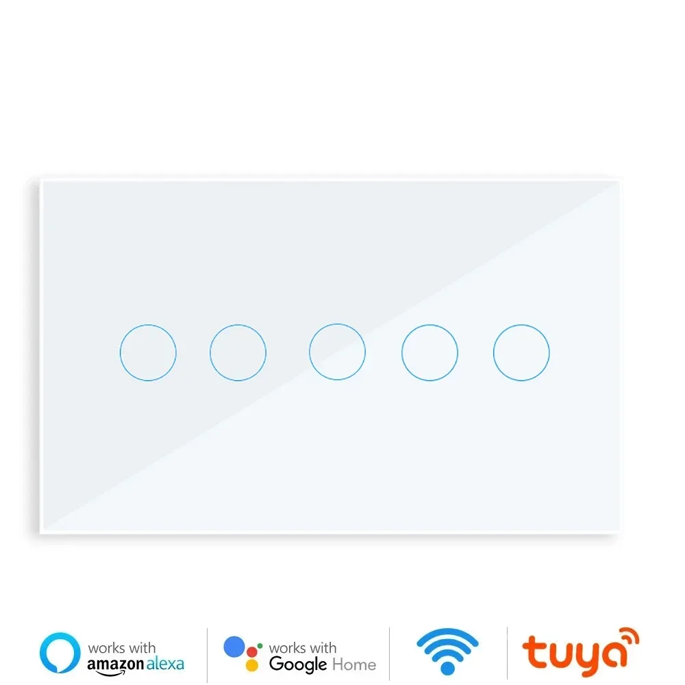 Melery 147mm WIFI Wall Switch Tuya Smart 4/5/6 Gang Light Touch Glass Panel Wireless Voice Remote Control by Alexa Google Home