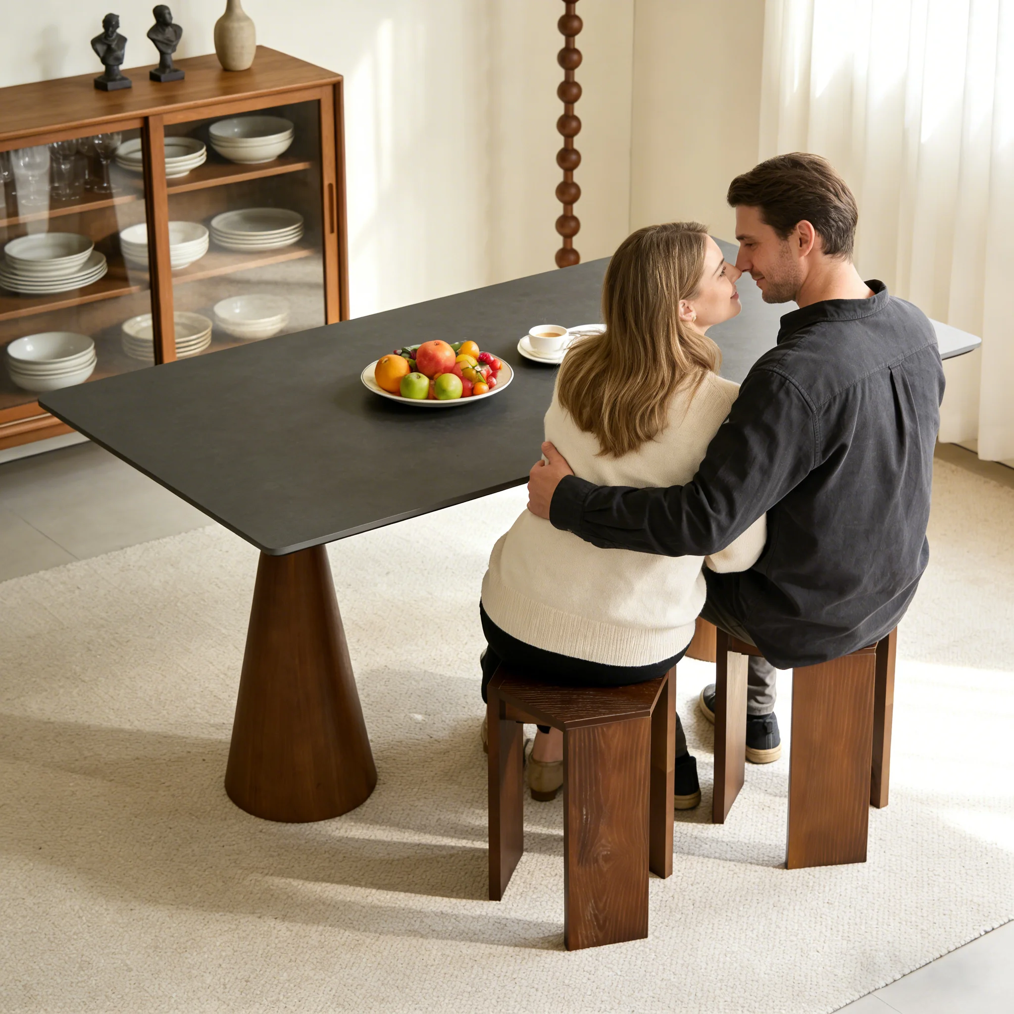 Solid wood stackable stool, simple dining chair for home use, combination hexagonal stool, living room sofa side table