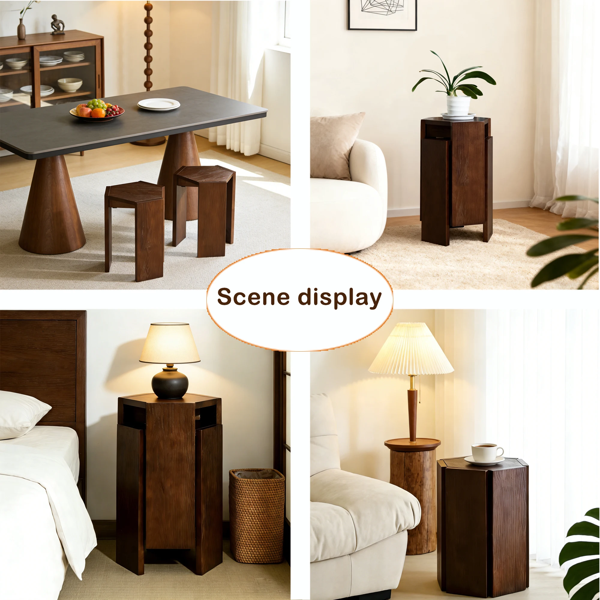Solid wood stackable stool, simple dining chair for home use, combination hexagonal stool, living room sofa side table