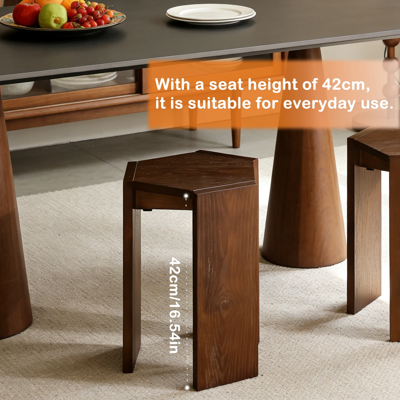 Solid wood stackable stool, simple dining chair for home use, combination hexagonal stool, living room sofa side table