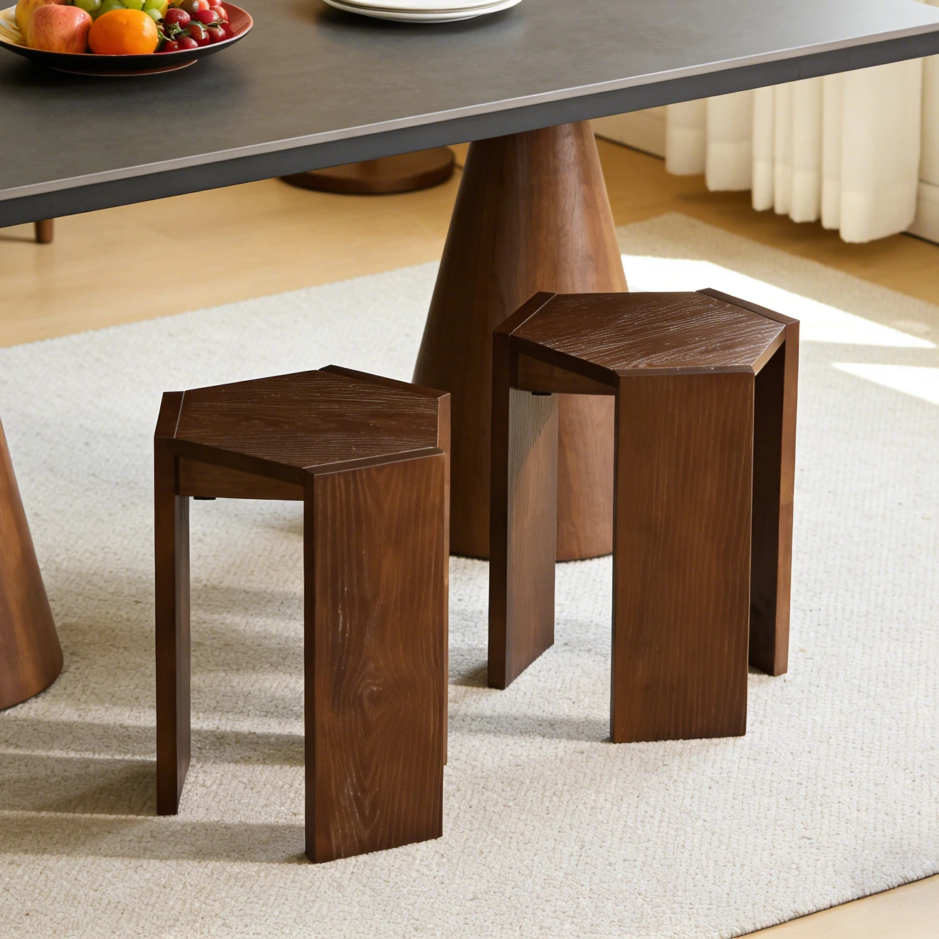 Solid wood stackable stool, simple dining chair for home use, combination hexagonal stool, living room sofa side table