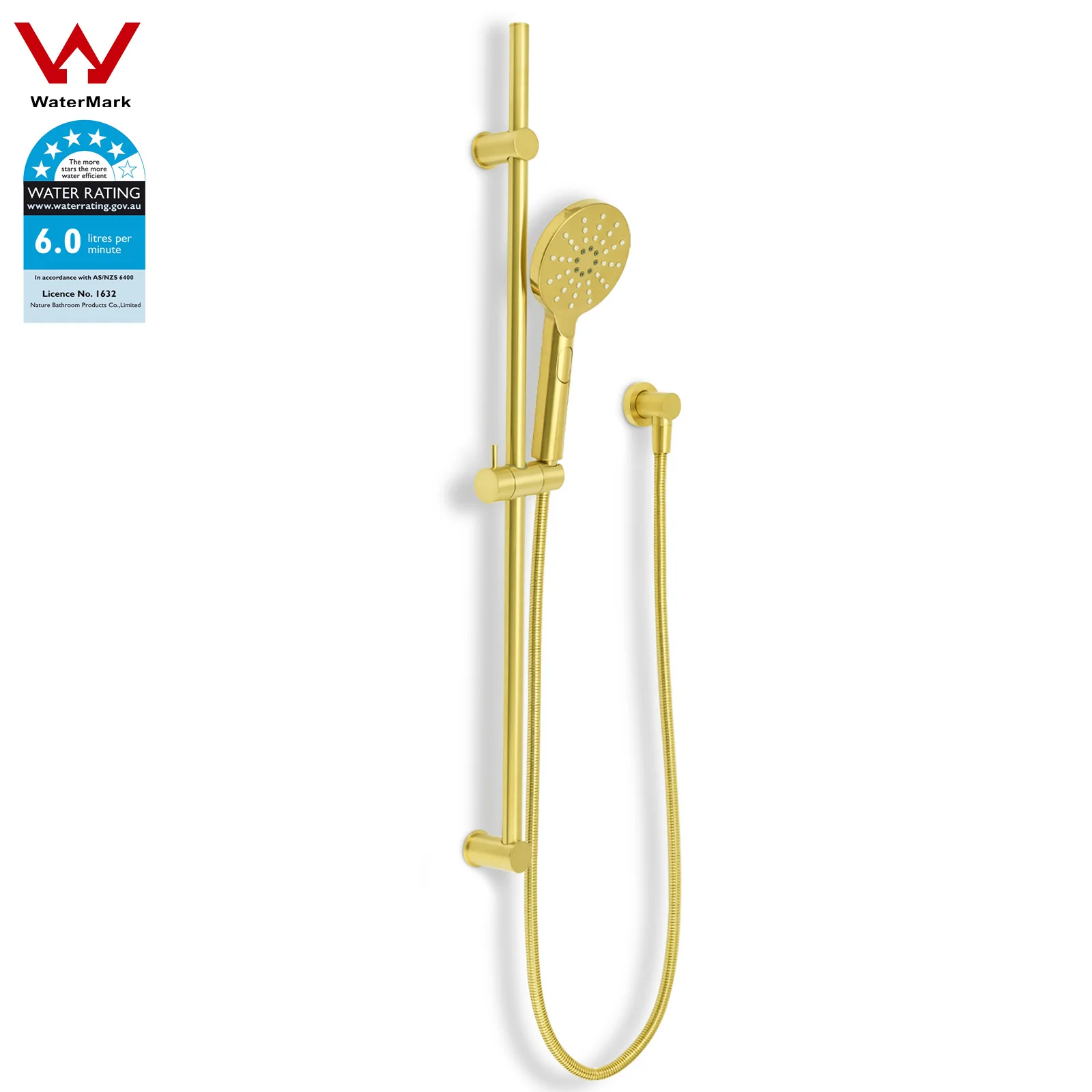 **Sydney Stock** KYLINS Brushed Gold Sliding Rail with 3 Mode Hand Held Shower Head Set Kit Mixer Taps Round WaterMark Wels