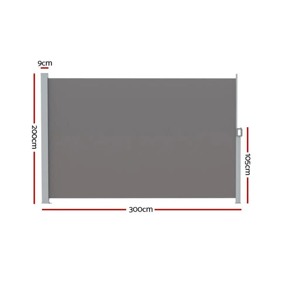 Retractable Side Awning Privacy Screen Outdoor Sun Shade 2x3M Grey