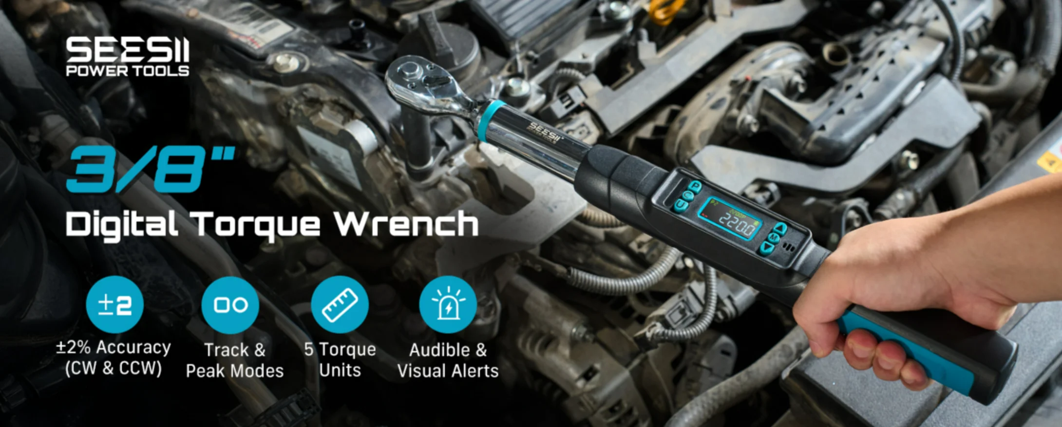 SEESII 3/8' 220N.m Digital Torque Wrench ±2% Accuracy Electric Torque Wrench W/Real-Time Peak Modes for Bicycle Car Motorcycle