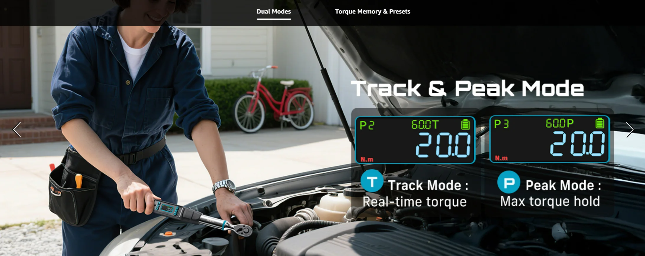 SEESII 3/8' 220N.m Digital Torque Wrench ±2% Accuracy Electric Torque Wrench W/Real-Time Peak Modes for Bicycle Car Motorcycle