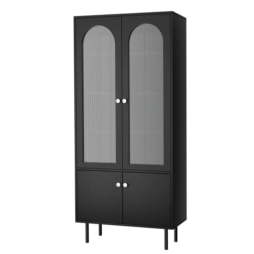 Buffet Sideboard Cabinet Black Wooden Storage Cupboard with Doors and Shelves for Dining Room Living Room Home Furniture