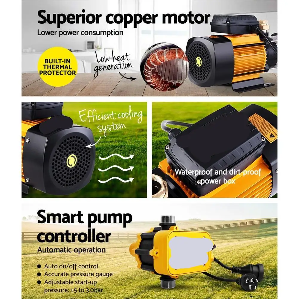 Garden Water Pump High Pressure 2500W Max 6 Stage Tank Irrigation Transfer Booster Yellow