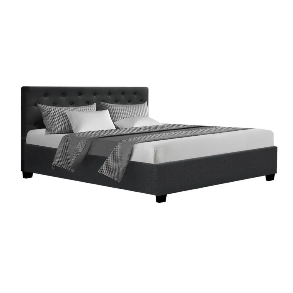 Queen Size Gas Lift Bed Frame Charcoal Upholstered Storage Platform Bed Frame Modern Bedroom Furniture