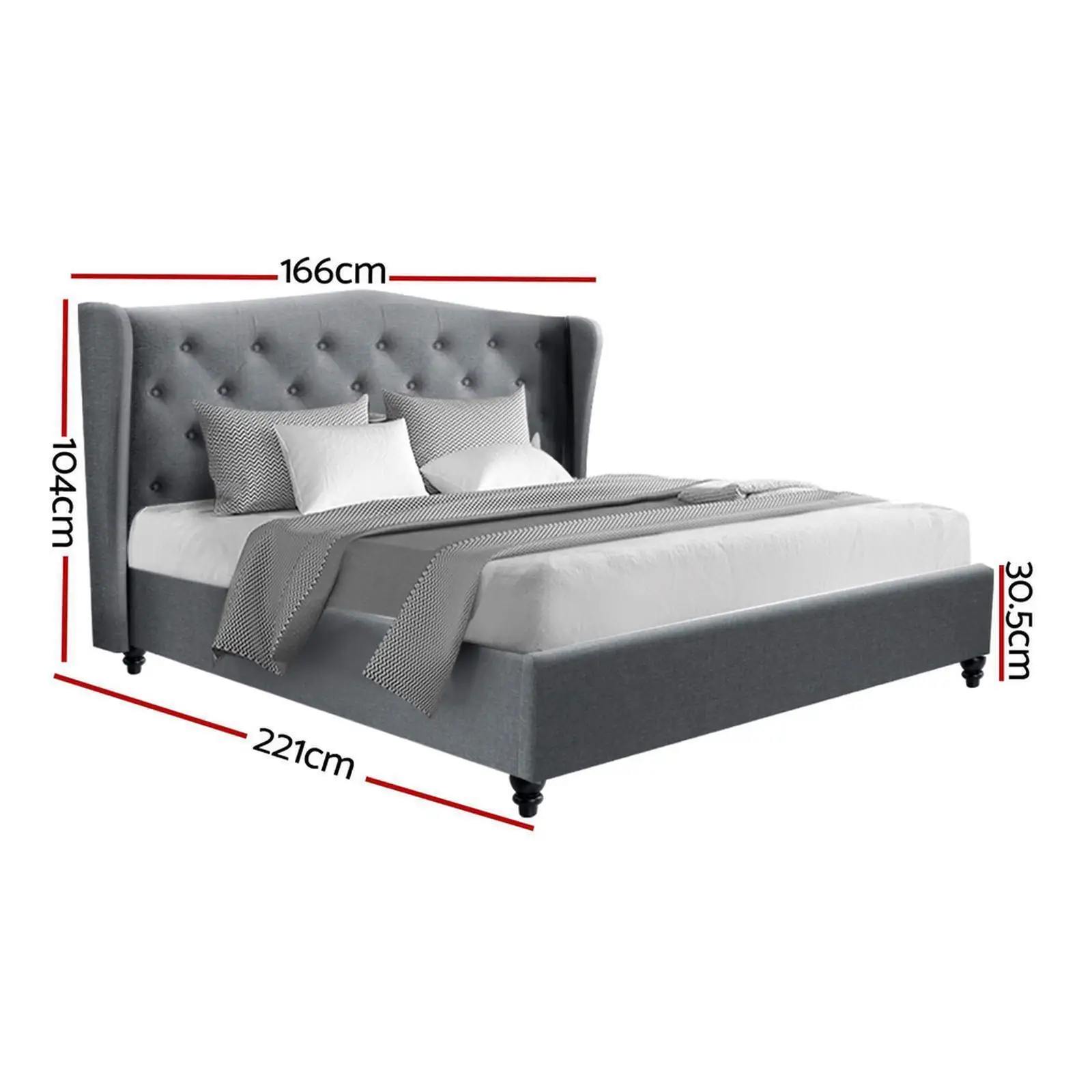 Queen Size Grey Upholstered Bed Frame Platform Bed with Support Slats and Headboard Modern Bedroom Furniture