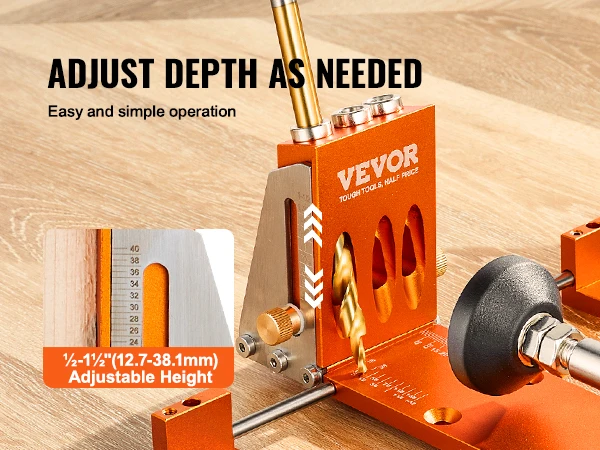 VEVOR 34 Pcs Pocket Hole Jig Kit with 11" C-clamp Fixture Step Drills Wrenches Drill Stop Rings Toolbox for Carpentry Projects