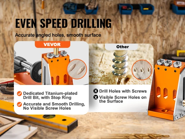 VEVOR 34 Pcs Pocket Hole Jig Kit with 11" C-clamp Fixture Step Drills Wrenches Drill Stop Rings Toolbox for Carpentry Projects