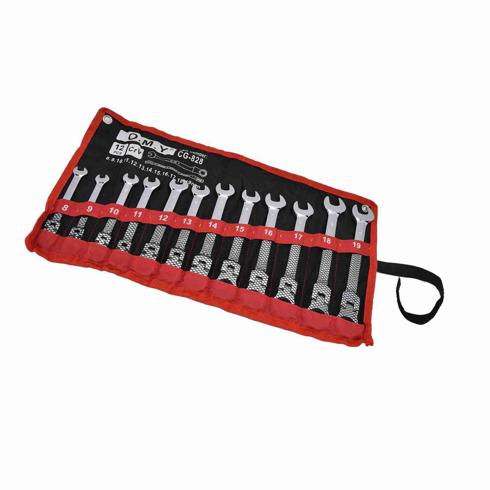 12PCS/set Ratchet Spanner Ratchet Wrench Set Kit Metric Combination Chrome Vanadium Steel 8‑19mm with Storage Bag Ratchet Wrench