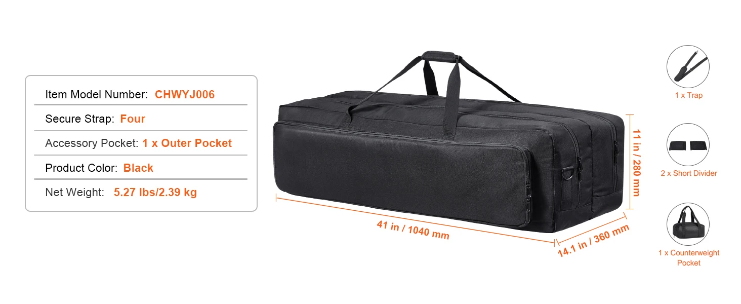 SucceBuy Telescope Case 41" Telescope Large Storage Bag with Fixed Buckles Multi-Pocket Detachable Divider Shock-Absorbent Case