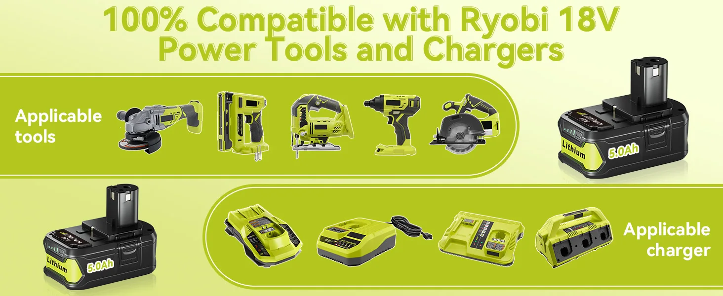 P108 5.0Ah 1/2/4Pack 18V One+ Lithium-on Battery Replace for Ryobi P102 P103 P104 P105 P107 P109 P122 Power Tools Battery pin
