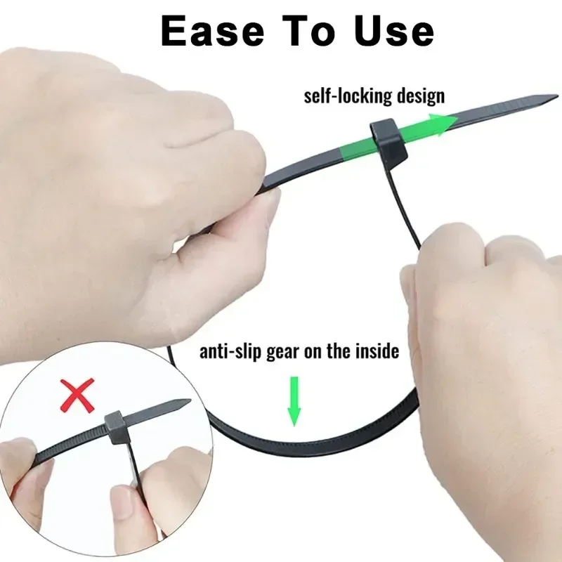 2000/100Pcs Self Locking Nylon Cable Ties Plastic Cord Tie Heavy Duty Cables Fastening Rings Loop Hardware Organizer Wire Straps