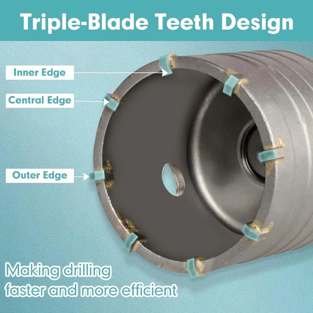 HORUSDY 9-Piece Masonry Concrete Hole Saw Kit (30 40 65 80 100 mm), 300 mm Tungsten Carbide SDS Plus and SDS Max Bit Shank
