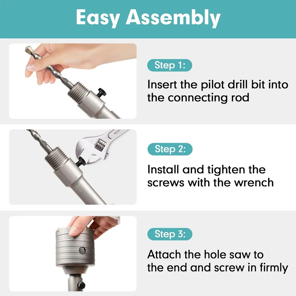 HORUSDY 9-Piece Masonry Concrete Hole Saw Kit (30 40 65 80 100 mm), 300 mm Tungsten Carbide SDS Plus and SDS Max Bit Shank