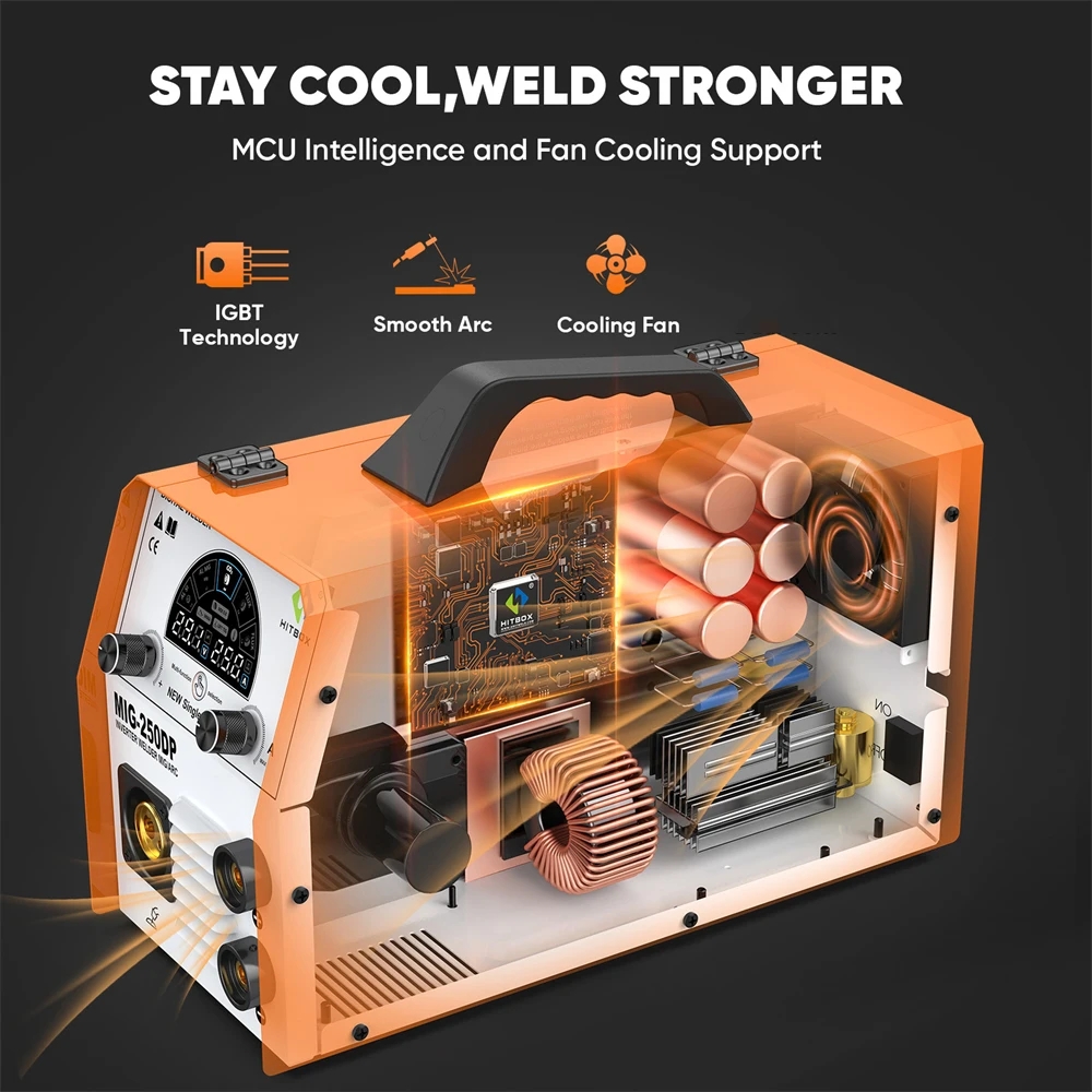 HITBOX MIG Inverter Welder 5 in 1 MMA/Gasless/Gas MIG/Lift TIG/Single Pulse Synergic Control MIG250DP Aluminum Welding Machine