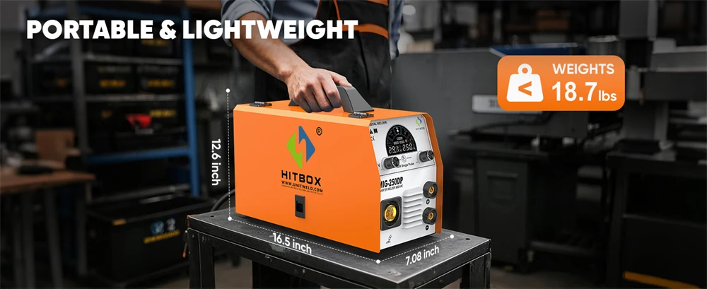 HITBOX MIG Inverter Welder 5 in 1 MMA/Gasless/Gas MIG/Lift TIG/Single Pulse Synergic Control MIG250DP Aluminum Welding Machine
