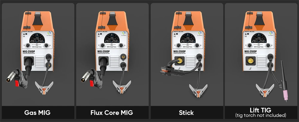 HITBOX MIG Inverter Welder 5 in 1 MMA/Gasless/Gas MIG/Lift TIG/Single Pulse Synergic Control MIG250DP Aluminum Welding Machine
