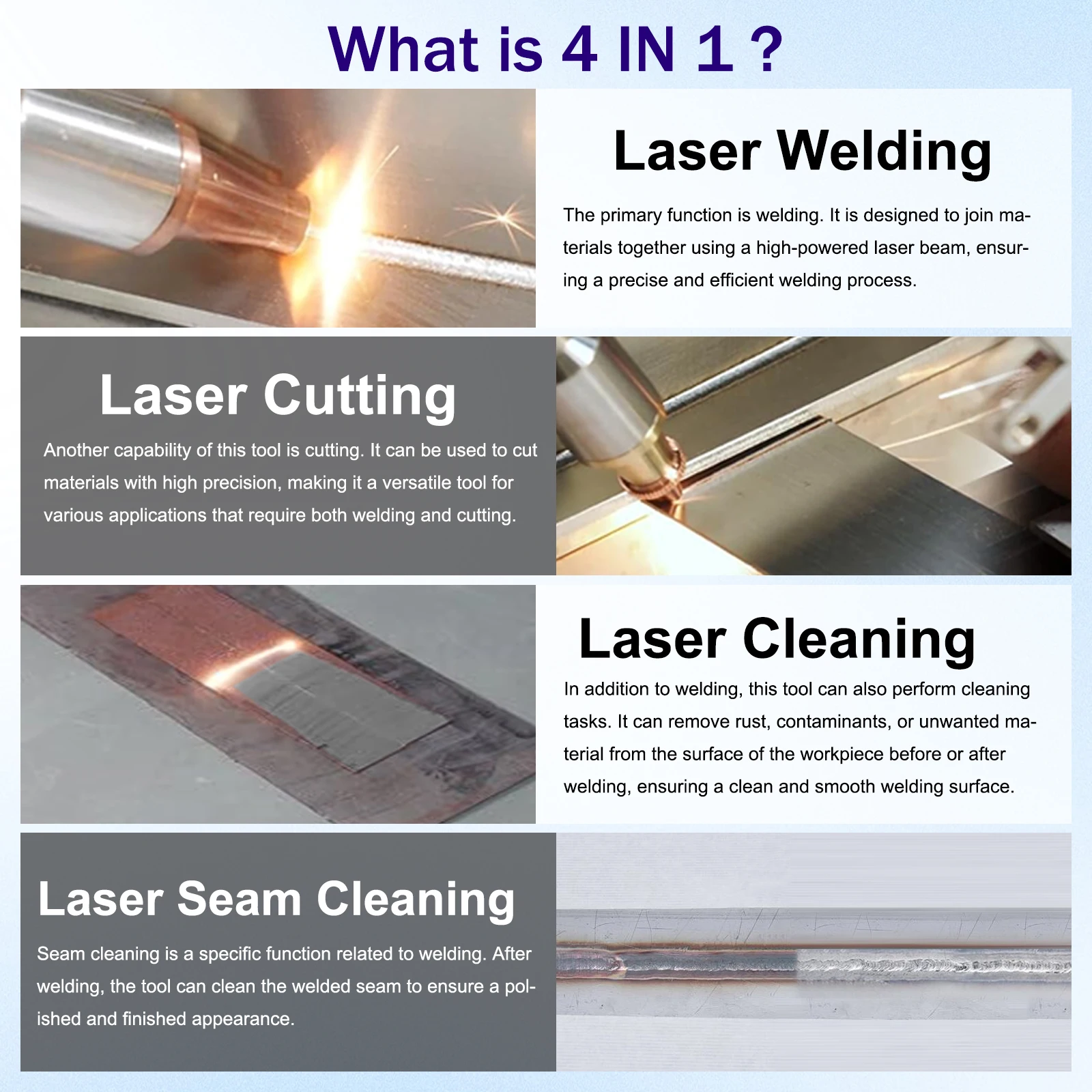 1300W Air Cooled 4 in 1 Fiber Laser Welding Machine 800W Portable Metal Welder for Welding Cleaning Cutting Seam Cleaning SUP31F