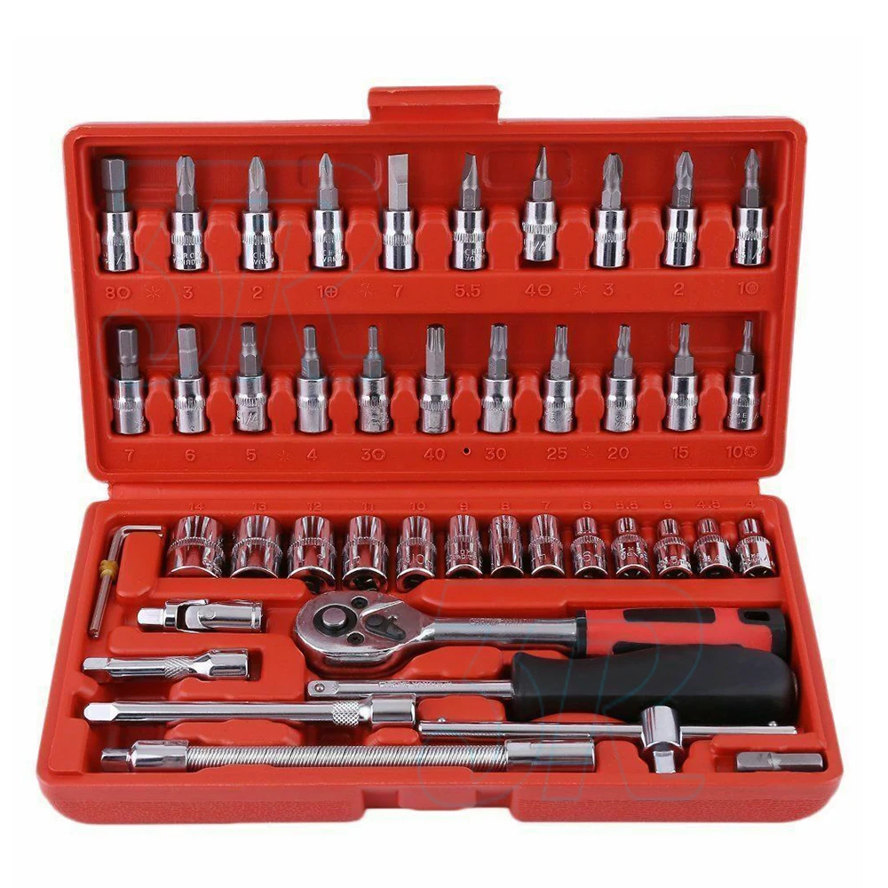 46x Deep Socket Set Metric Wrench CRV 1/4" Drive Flexiable Extension Bar Tools