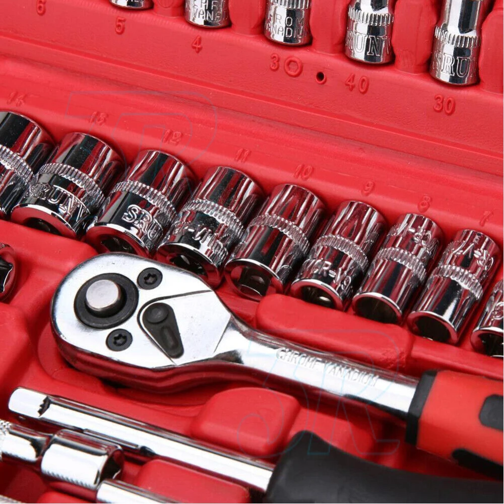 46x Deep Socket Set Metric Wrench CRV 1/4" Drive Flexiable Extension Bar Tools