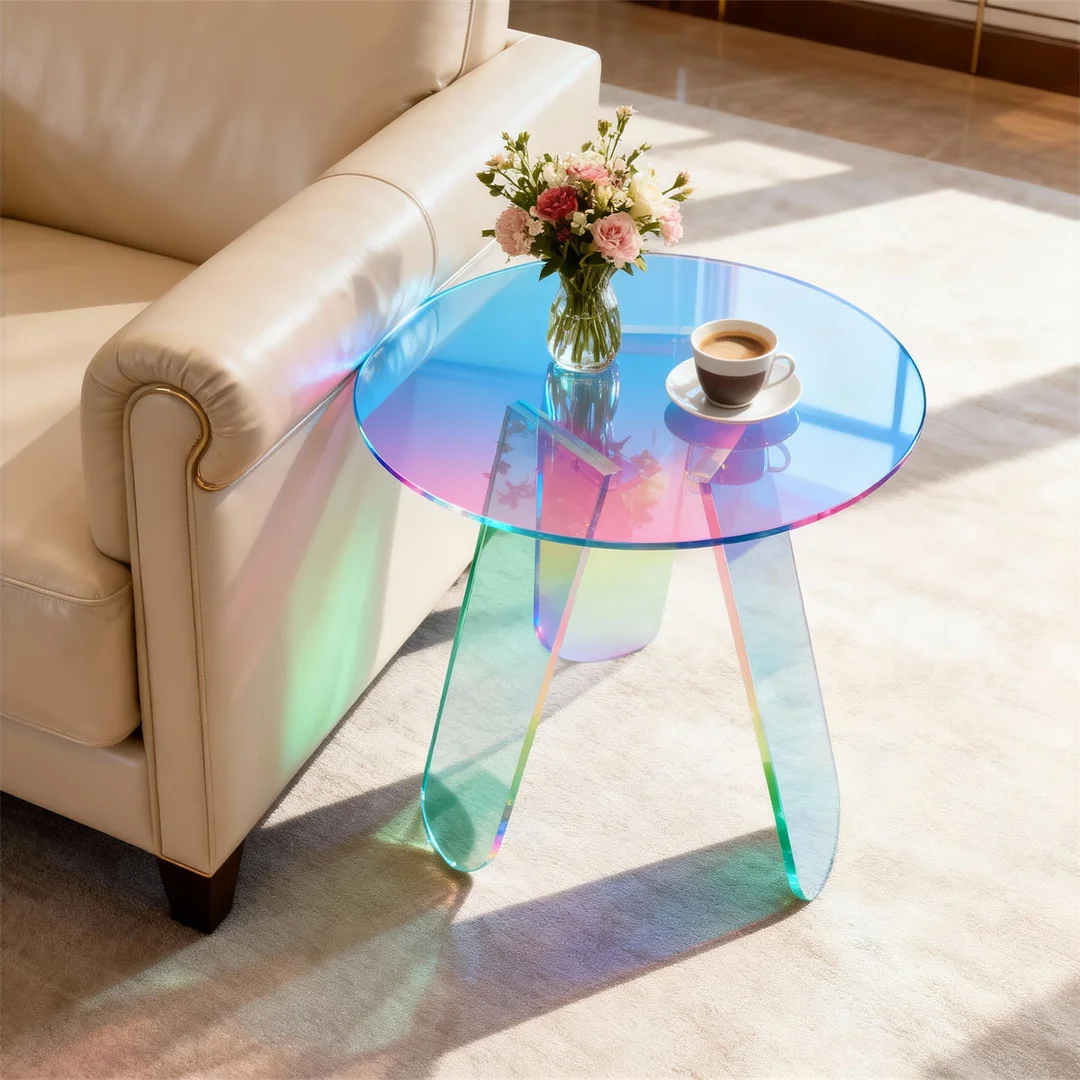 ARTLOGE Acrylic End Table,18” Round Clear Acrylic Side Table with PVC Cover Triangle Legs for Living Room Bedroom