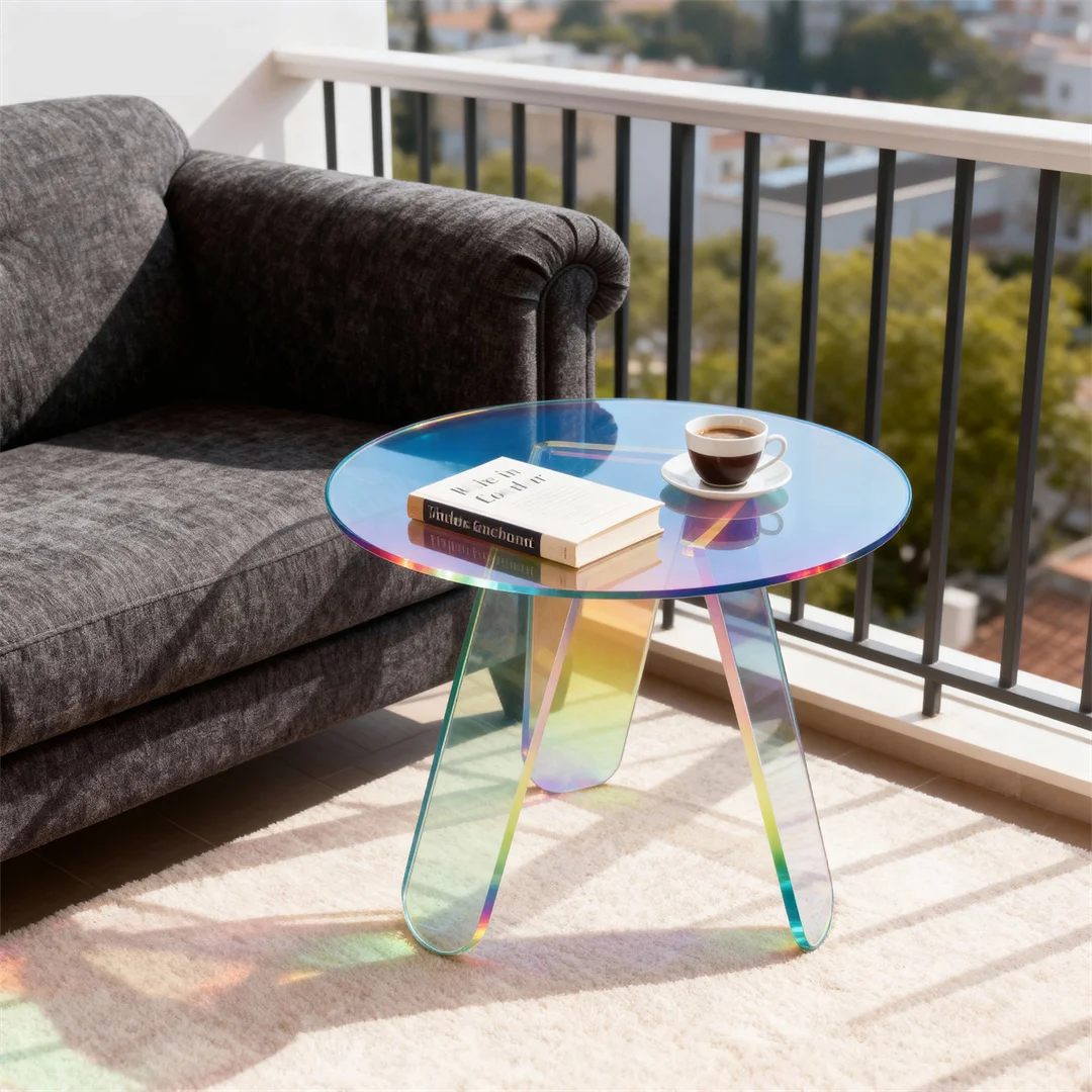 ARTLOGE Acrylic End Table,18” Round Clear Acrylic Side Table with PVC Cover Triangle Legs for Living Room Bedroom