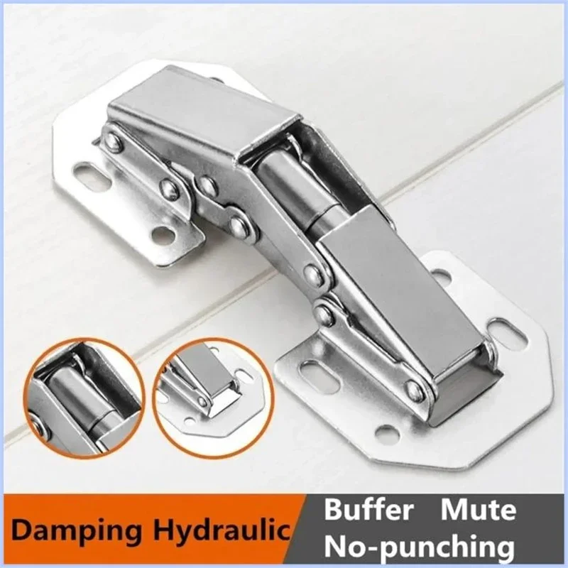 4/6/10PCS 90 Degree Cabinet Hinges No-Drilling HoleHydraulic Buffer Hinge Kitchen Cabinet Cupboard Hinges Furniture Hardware