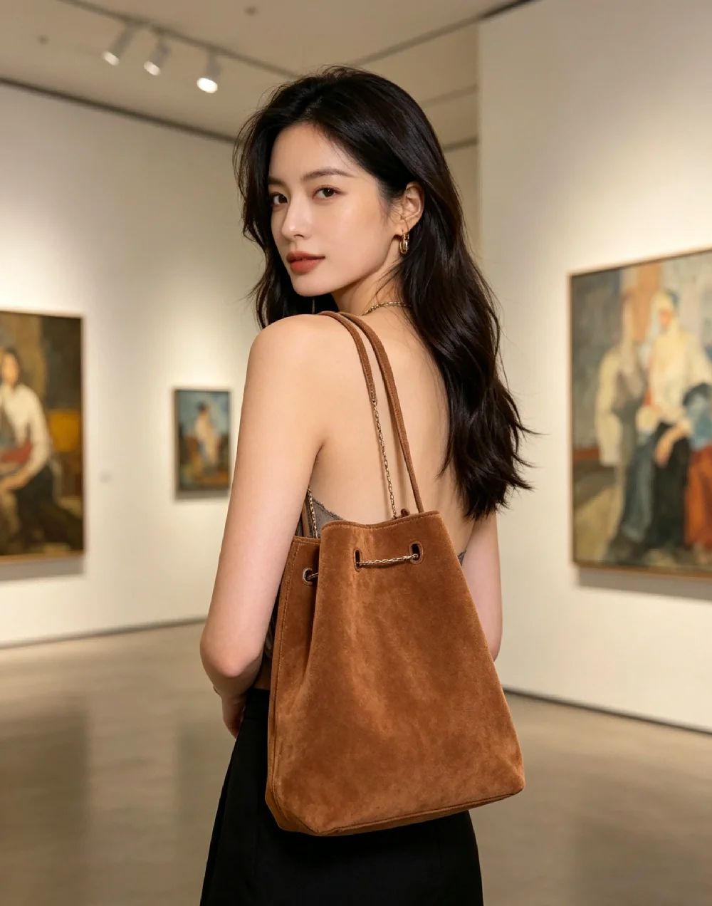 Vintage Suede High-end Bucket Bag With Large Capacity Women Handbag Versatile For Commuting Single Shoulder Bag Armpit Bag