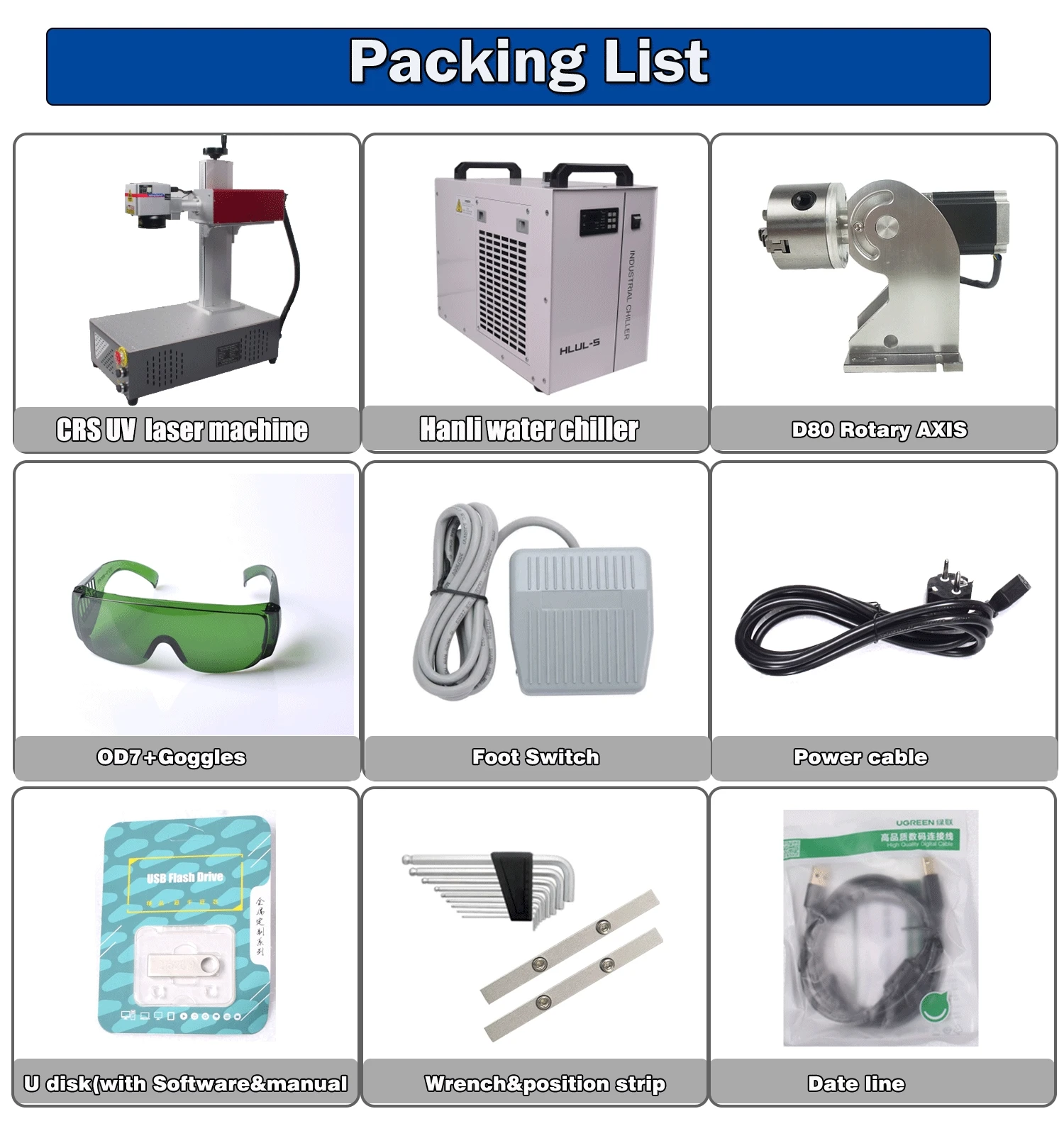 15W UV Laser Marking Engraving Machine CRS 355nm Laser Engraver Water Cooling for Glass/Wood/PVC/Metal/Plastic Leather