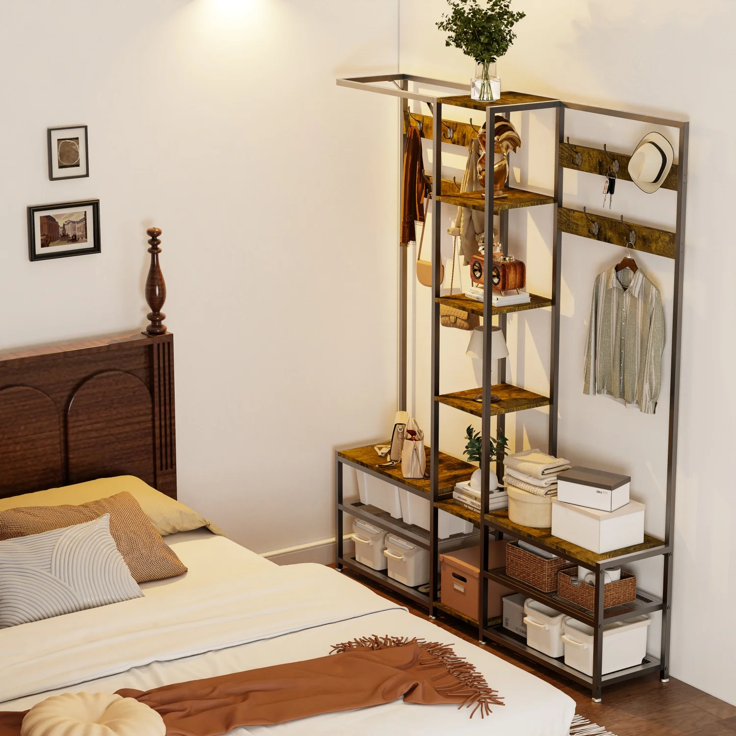 178cm Tall Hall Tree with Shoe Rack Bench and 10 Hooks Entryway Coat Rack Shoe Storage Organizer for Hallway Bedroom
