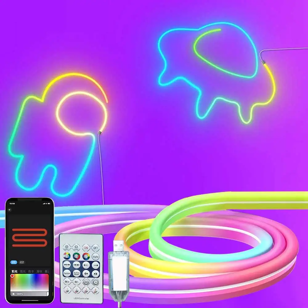 Neon Strip Light Bluetooth Neon Led Strip Lights Smart 1M 2M 3M 5M Waterproof RGBIC Flex Ribbon Led Tape Music Sync