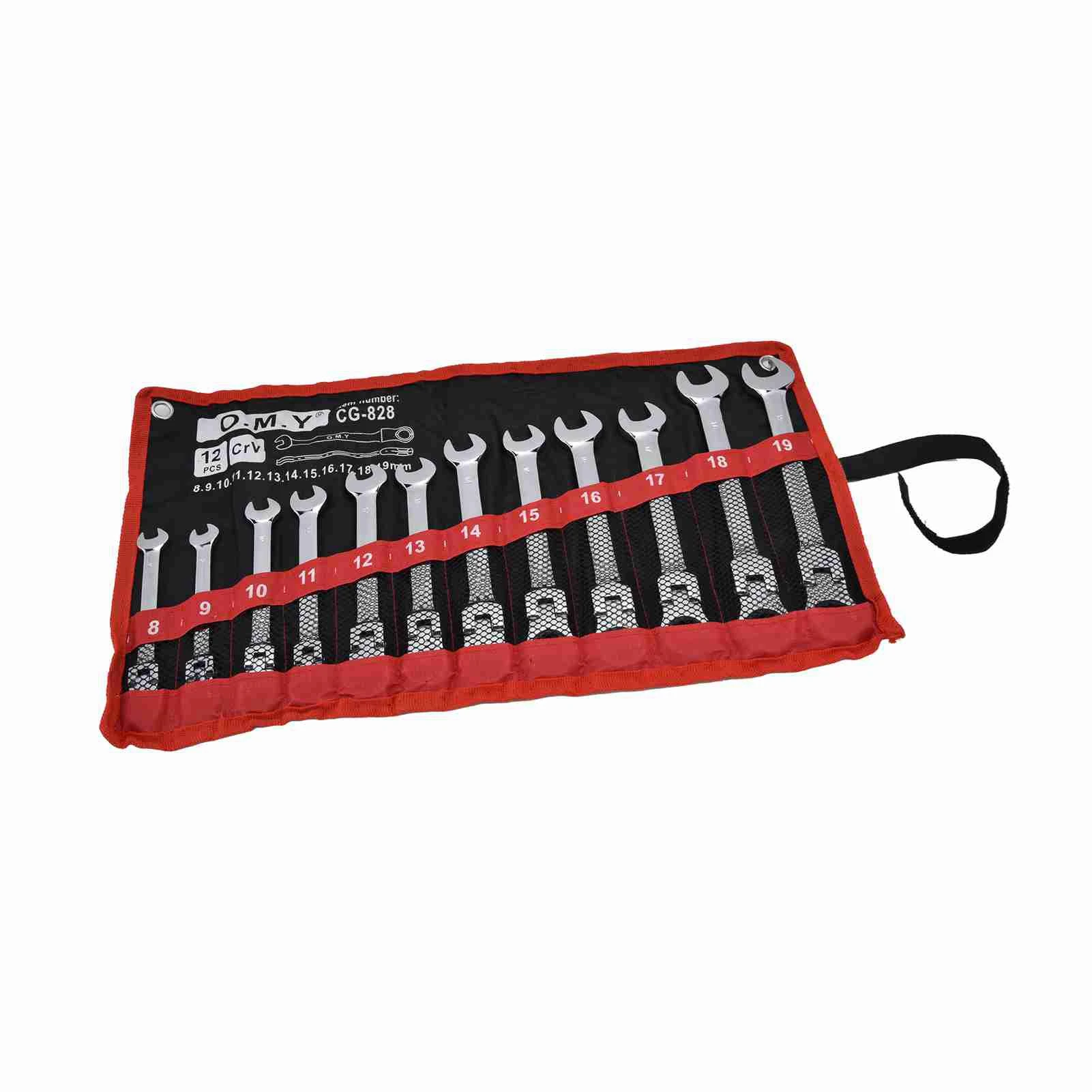Ratchet Wrench Set Kit Metric Combination Chrome Vanadium Steel 8‑19mm with Storage Bag Ratchet Spanner