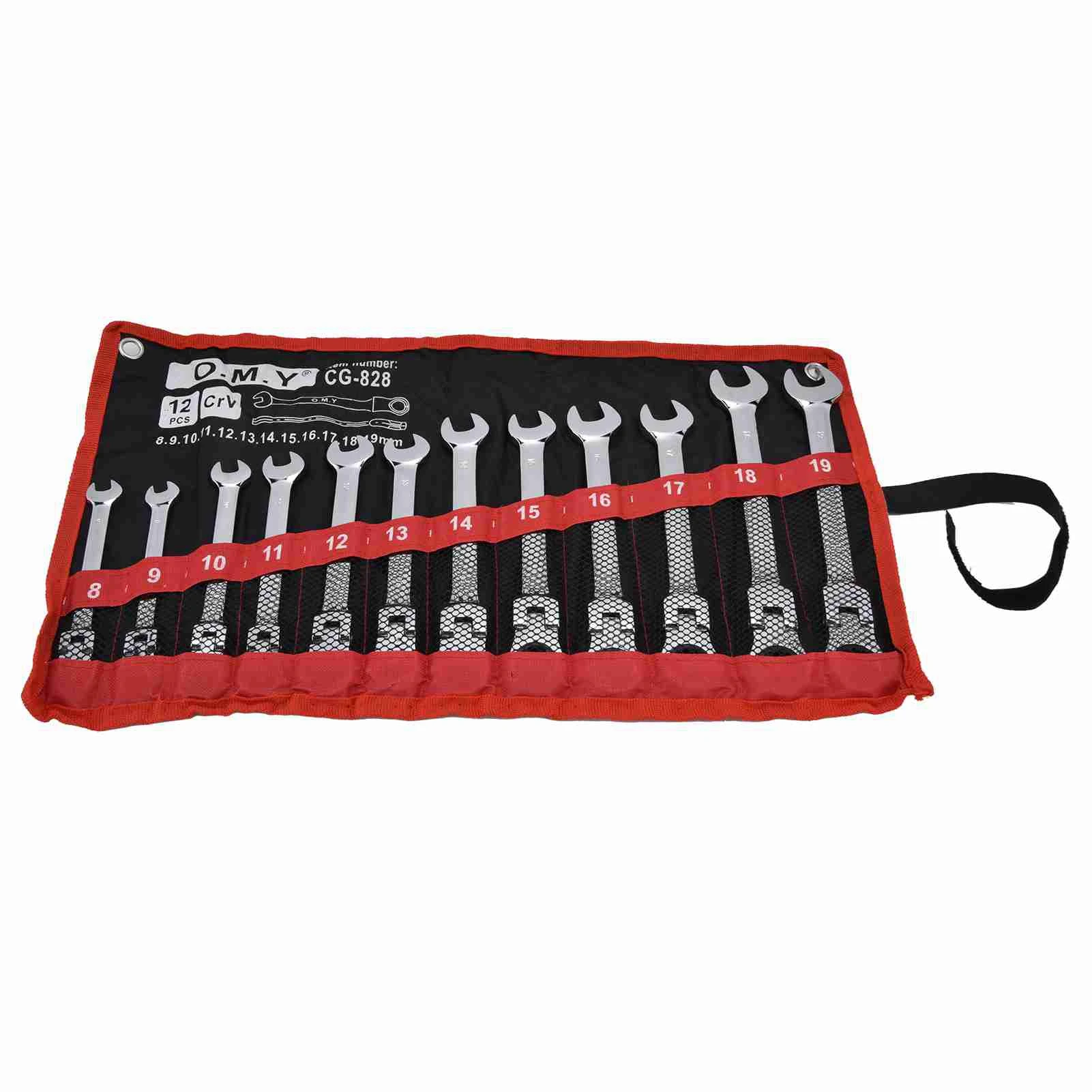 Ratchet Wrench Set Kit Metric Combination Chrome Vanadium Steel 8‑19mm with Storage Bag Ratchet Spanner