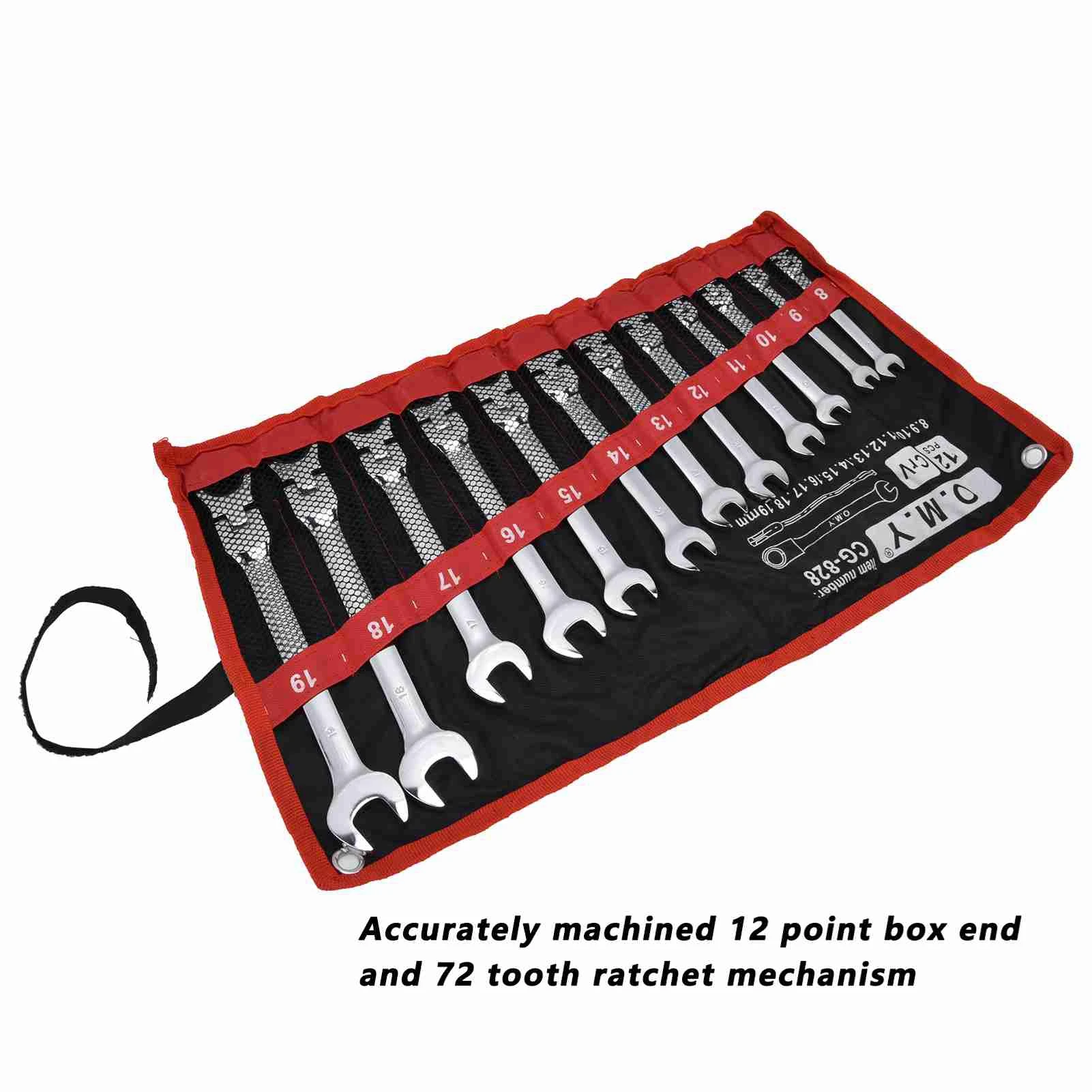 Ratchet Wrench Set Kit Metric Combination Chrome Vanadium Steel 8‑19mm with Storage Bag Ratchet Spanner