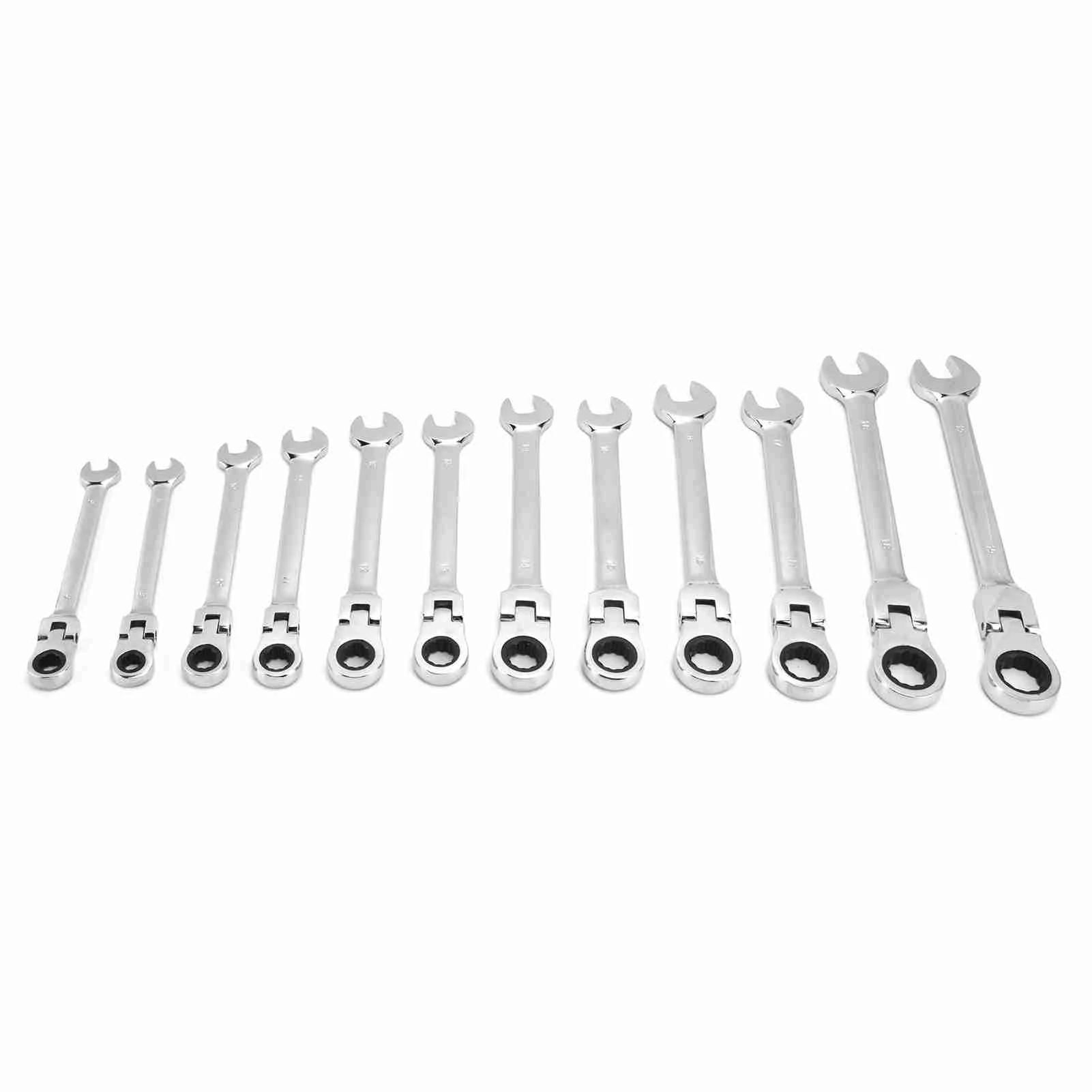 Ratchet Wrench Set Kit Metric Combination Chrome Vanadium Steel 8‑19mm with Storage Bag Ratchet Spanner