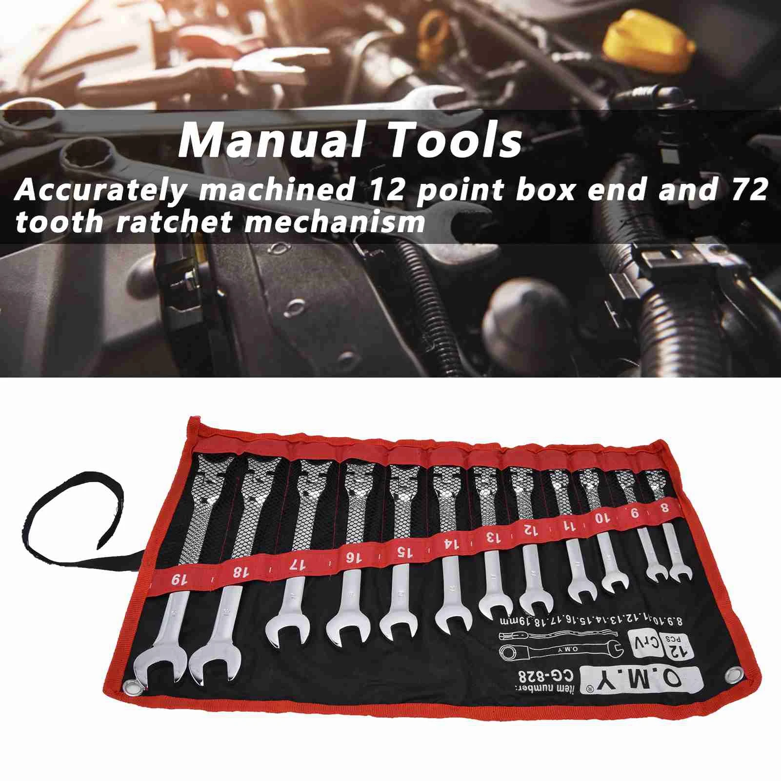 Ratchet Wrench Set Kit Metric Combination Chrome Vanadium Steel 8‑19mm with Storage Bag Ratchet Spanner