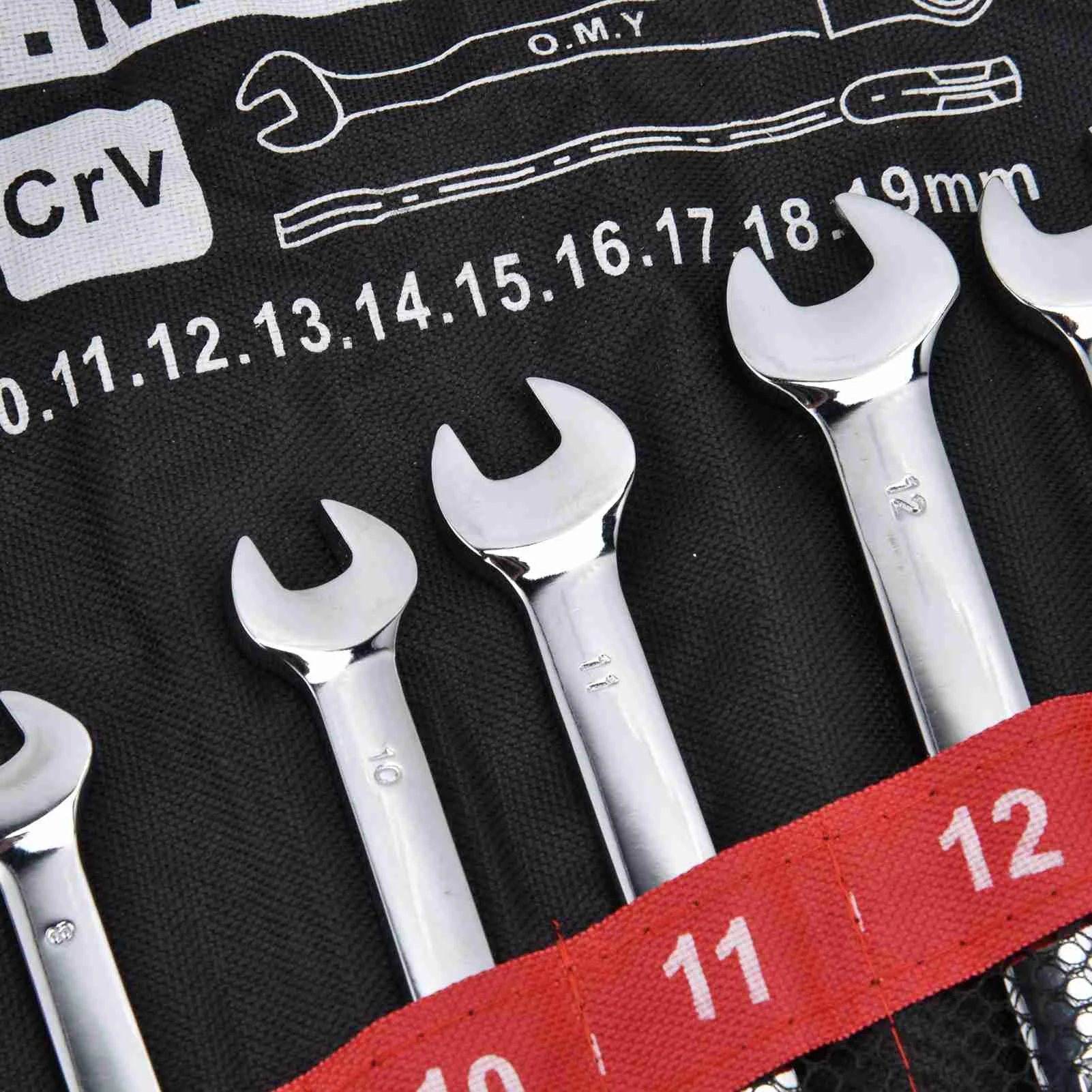 Ratchet Wrench Set Kit Metric Combination Chrome Vanadium Steel 8‑19mm with Storage Bag Ratchet Spanner