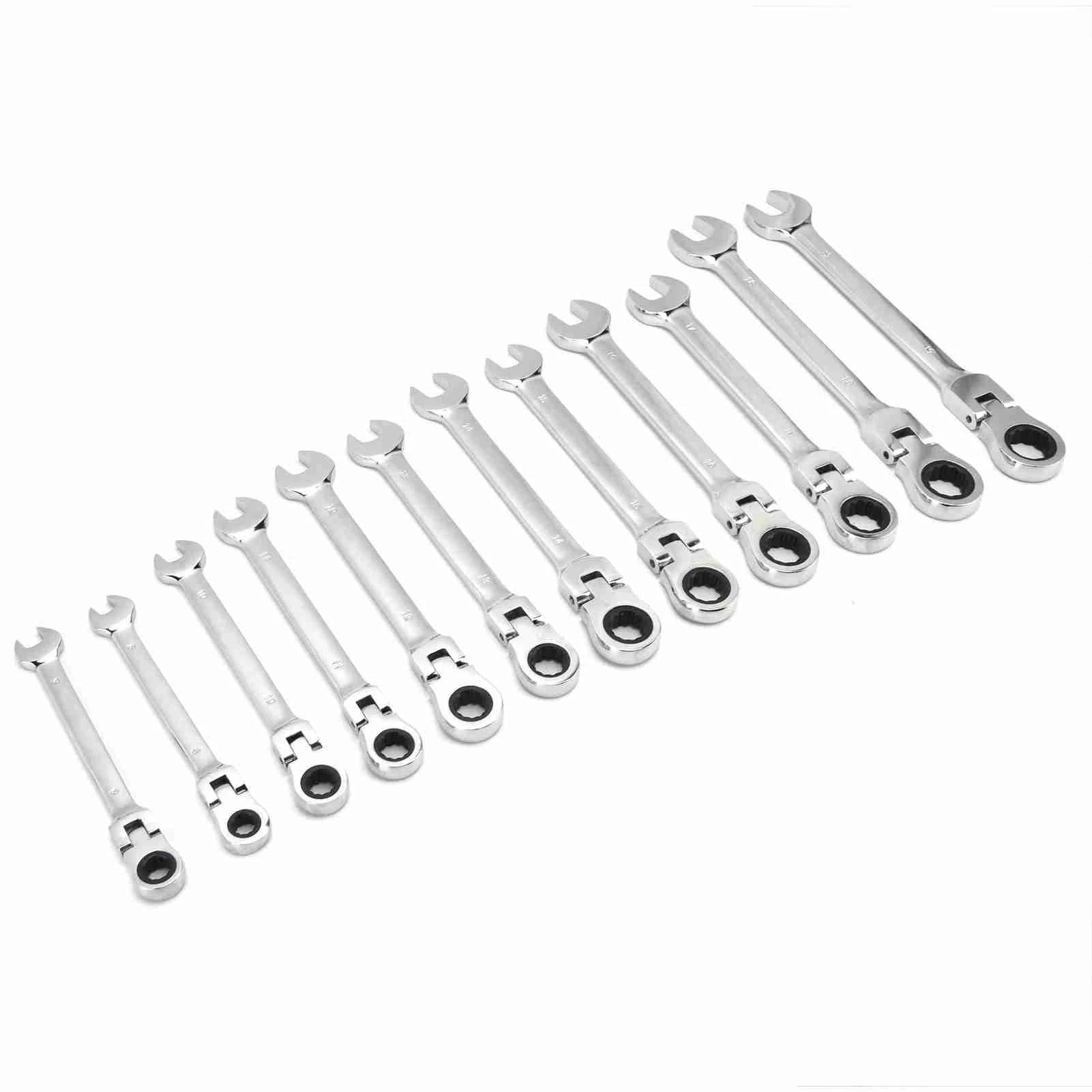 Ratchet Wrench Set Kit Metric Combination Chrome Vanadium Steel 8‑19mm with Storage Bag Ratchet Spanner